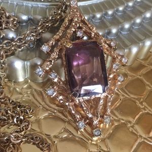 VTG Sara Coventry amethyst diamond gold pendant